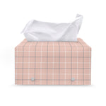 Pastel Pink Tattersall Pattern Print Leather Tissue Box Cover