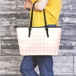 Pastel Pink Tattersall Pattern Print Leather Tote Bag