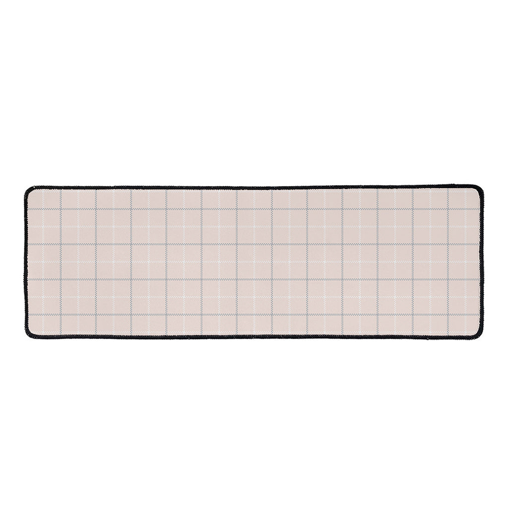 Pastel Pink Tattersall Pattern Print Long Kitchen Mat