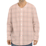 Pastel Pink Tattersall Pattern Print Long Sleeve Baseball Jersey