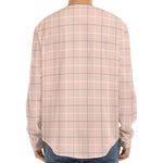 Pastel Pink Tattersall Pattern Print Long Sleeve Baseball Jersey