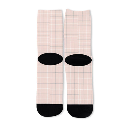 Pastel Pink Tattersall Pattern Print Long Socks