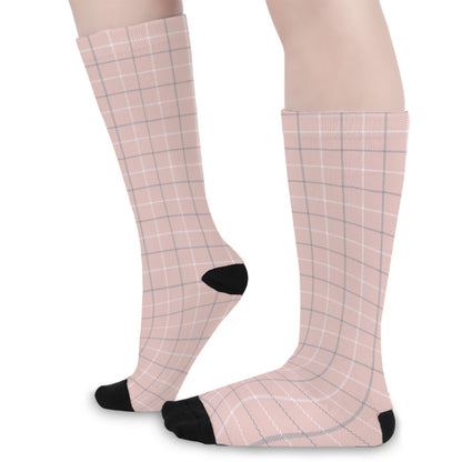 Pastel Pink Tattersall Pattern Print Long Socks