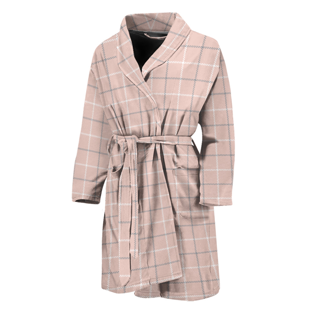 Pastel Pink Tattersall Pattern Print Men's Bathrobe
