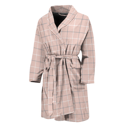 Pastel Pink Tattersall Pattern Print Men's Bathrobe