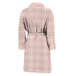Pastel Pink Tattersall Pattern Print Men's Bathrobe
