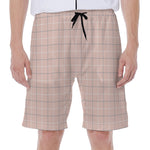 Pastel Pink Tattersall Pattern Print Men's Beach Shorts