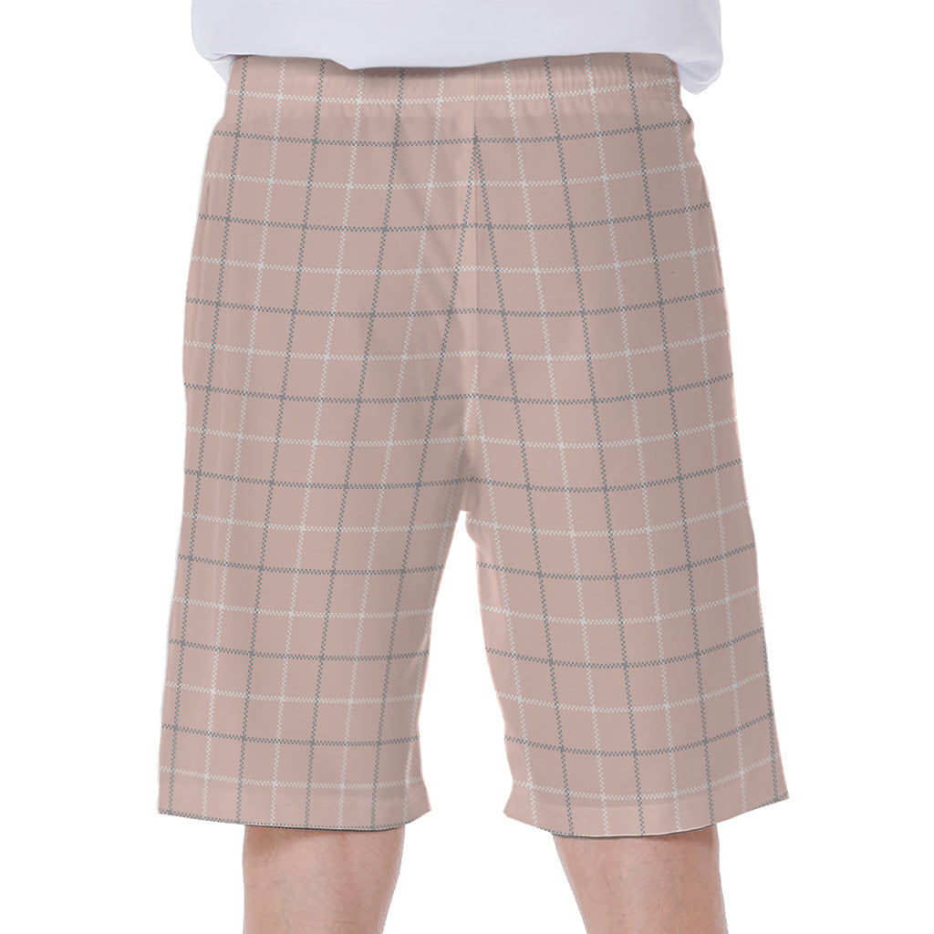 Pastel Pink Tattersall Pattern Print Men's Beach Shorts