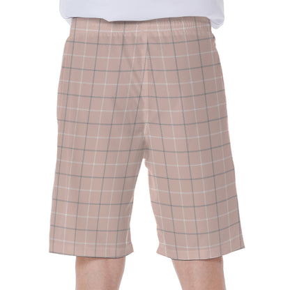 Pastel Pink Tattersall Pattern Print Men's Beach Shorts