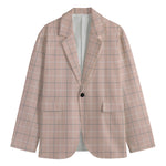 Pastel Pink Tattersall Pattern Print Men's Blazer