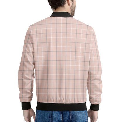 Pastel Pink Tattersall Pattern Print Men's Bomber Jacket
