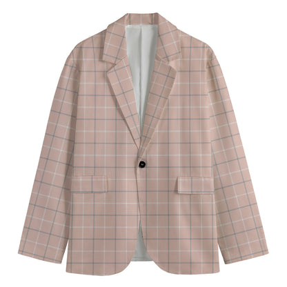 Pastel Pink Tattersall Pattern Print Men's Cotton Blazer
