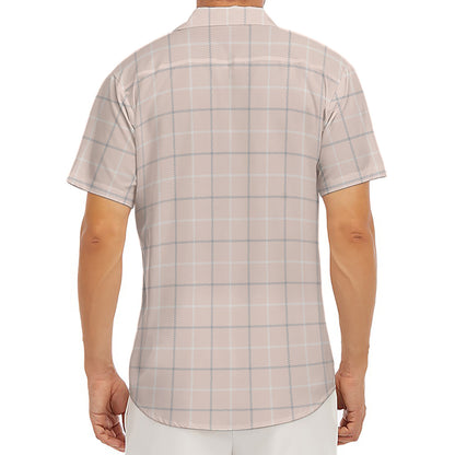 Pastel Pink Tattersall Pattern Print Men's Deep V-Neck Shirt