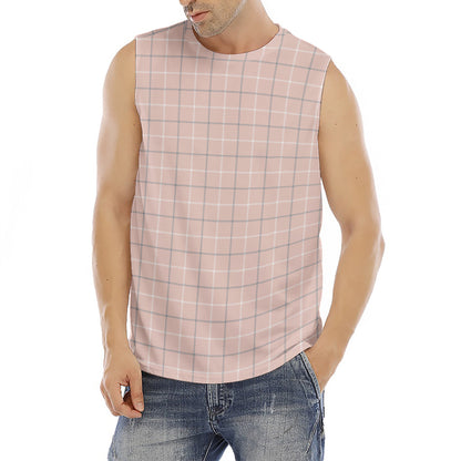Pastel Pink Tattersall Pattern Print Men's Fitness Tank Top