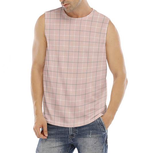 Pastel Pink Tattersall Pattern Print Men's Fitness Tank Top