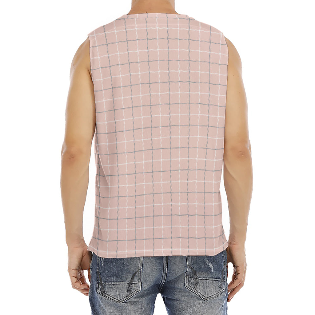 Pastel Pink Tattersall Pattern Print Men's Fitness Tank Top