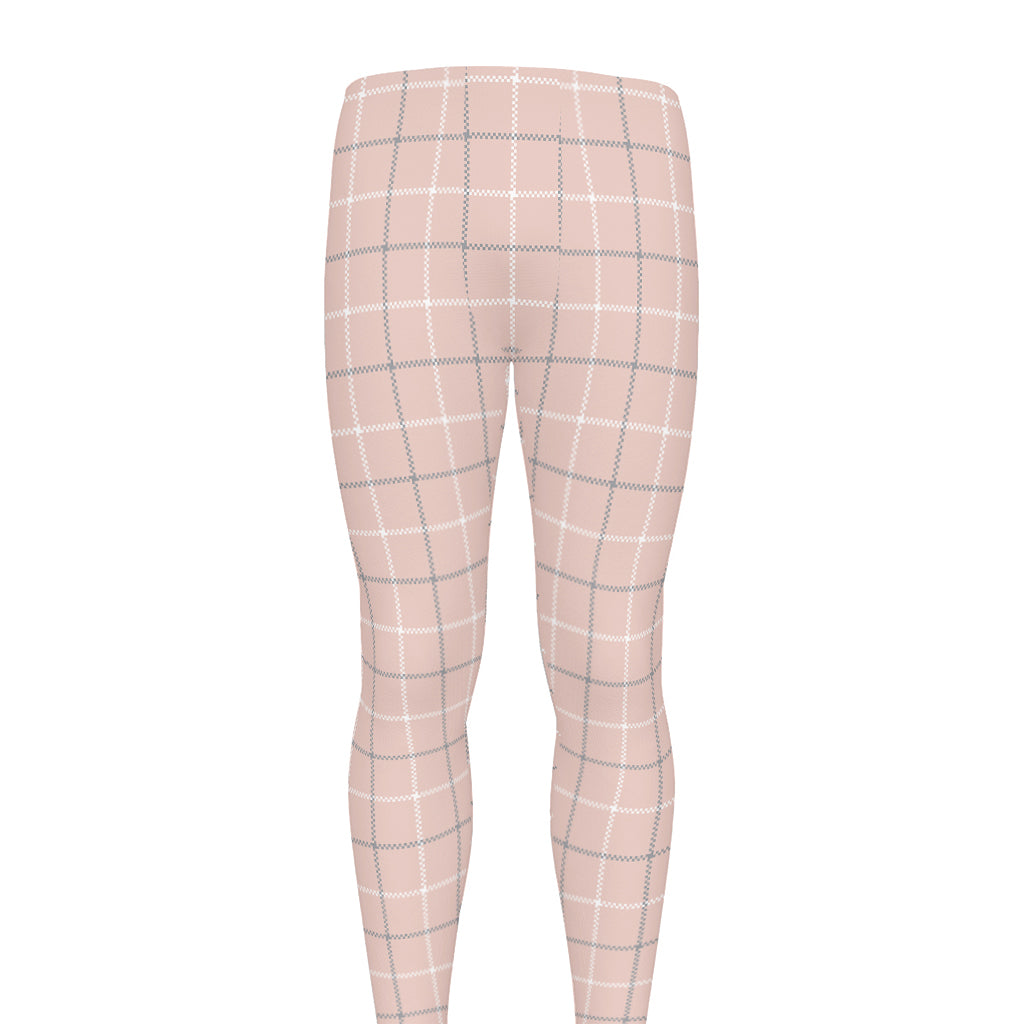 Pastel Pink Tattersall Pattern Print Men's leggings