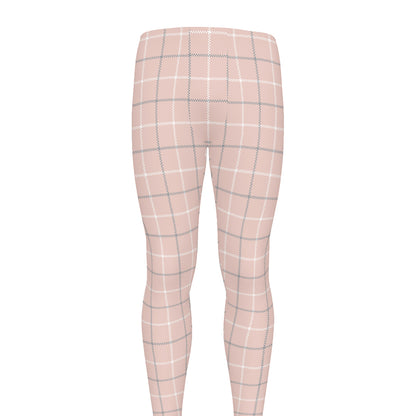 Pastel Pink Tattersall Pattern Print Men's leggings