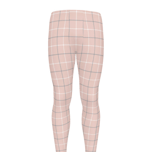 Pastel Pink Tattersall Pattern Print Men's leggings