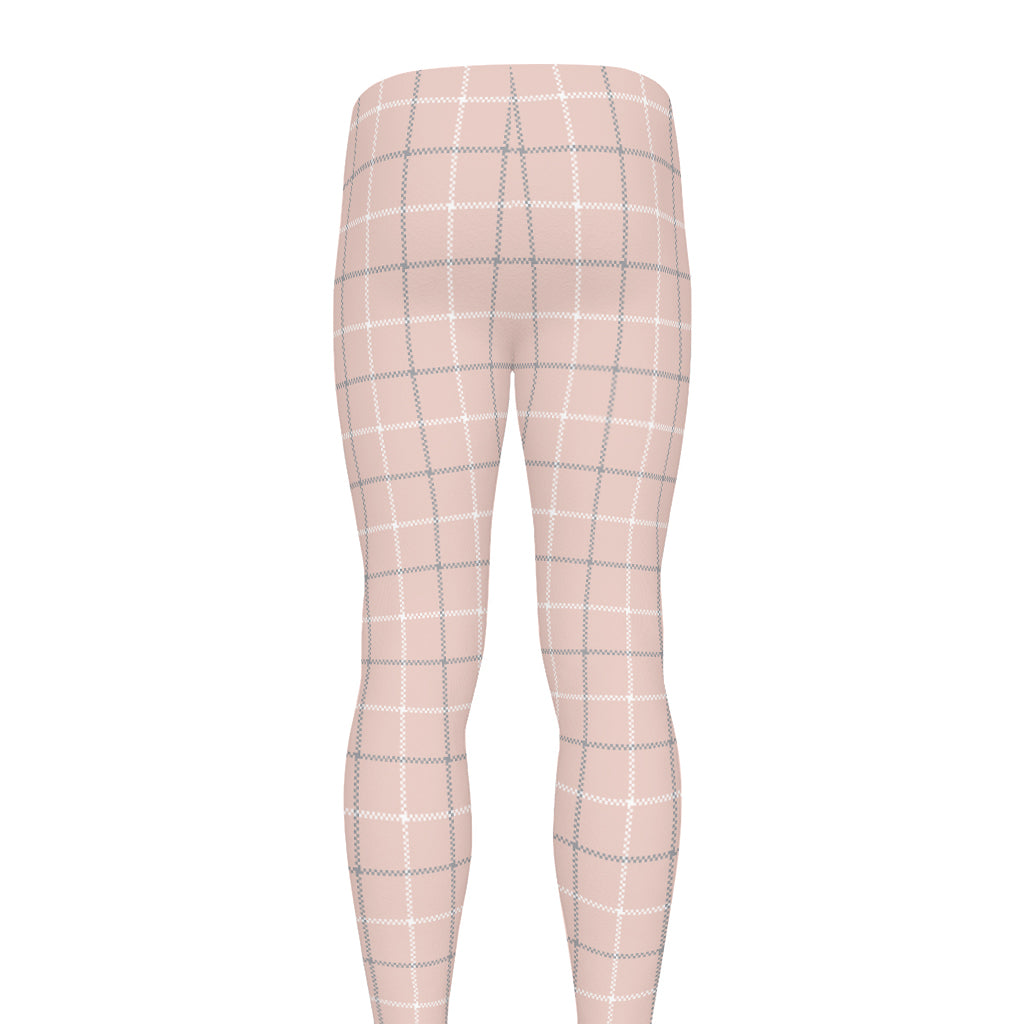 Pastel Pink Tattersall Pattern Print Men's leggings