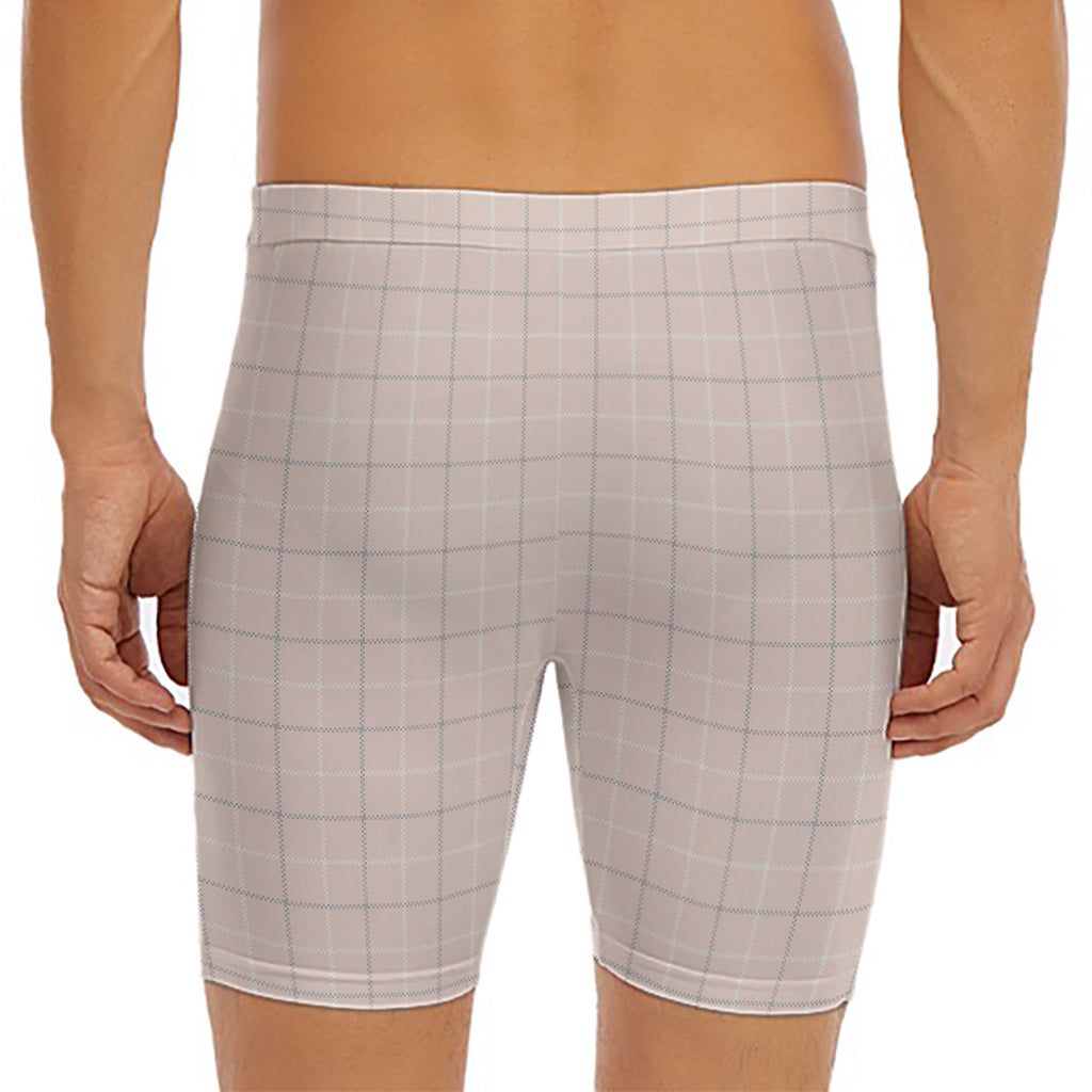 Pastel Pink Tattersall Pattern Print Men's Long Boxer Briefs