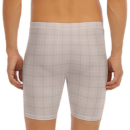 Pastel Pink Tattersall Pattern Print Men's Long Boxer Briefs