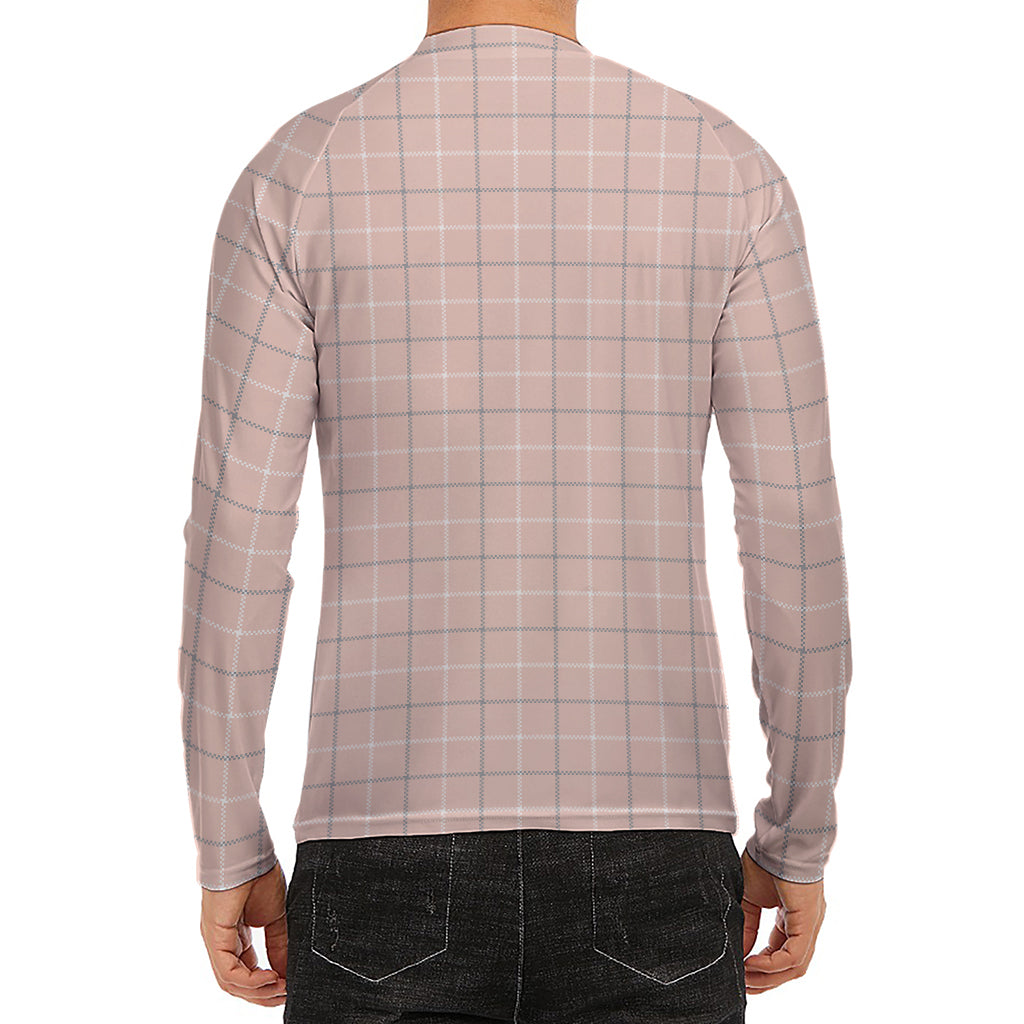 Pastel Pink Tattersall Pattern Print Men's Long Sleeve Rash Guard
