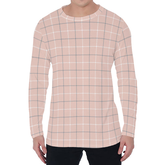 Pastel Pink Tattersall Pattern Print Men's Long Sleeve T-Shirt