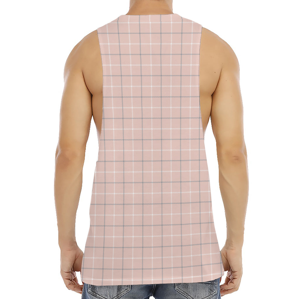 Pastel Pink Tattersall Pattern Print Men's Muscle Tank Top