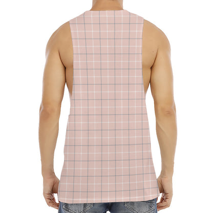 Pastel Pink Tattersall Pattern Print Men's Muscle Tank Top