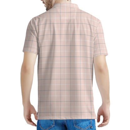 Pastel Pink Tattersall Pattern Print Men's Polo Shirt