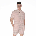Pastel Pink Tattersall Pattern Print Men's Rompers