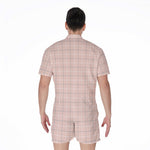 Pastel Pink Tattersall Pattern Print Men's Rompers
