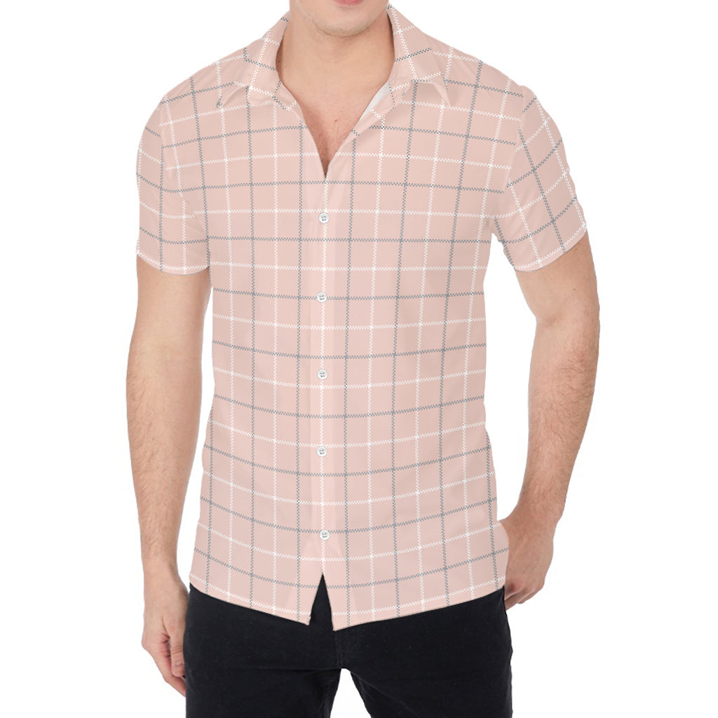 Pastel Pink Tattersall Pattern Print Men's Shirt