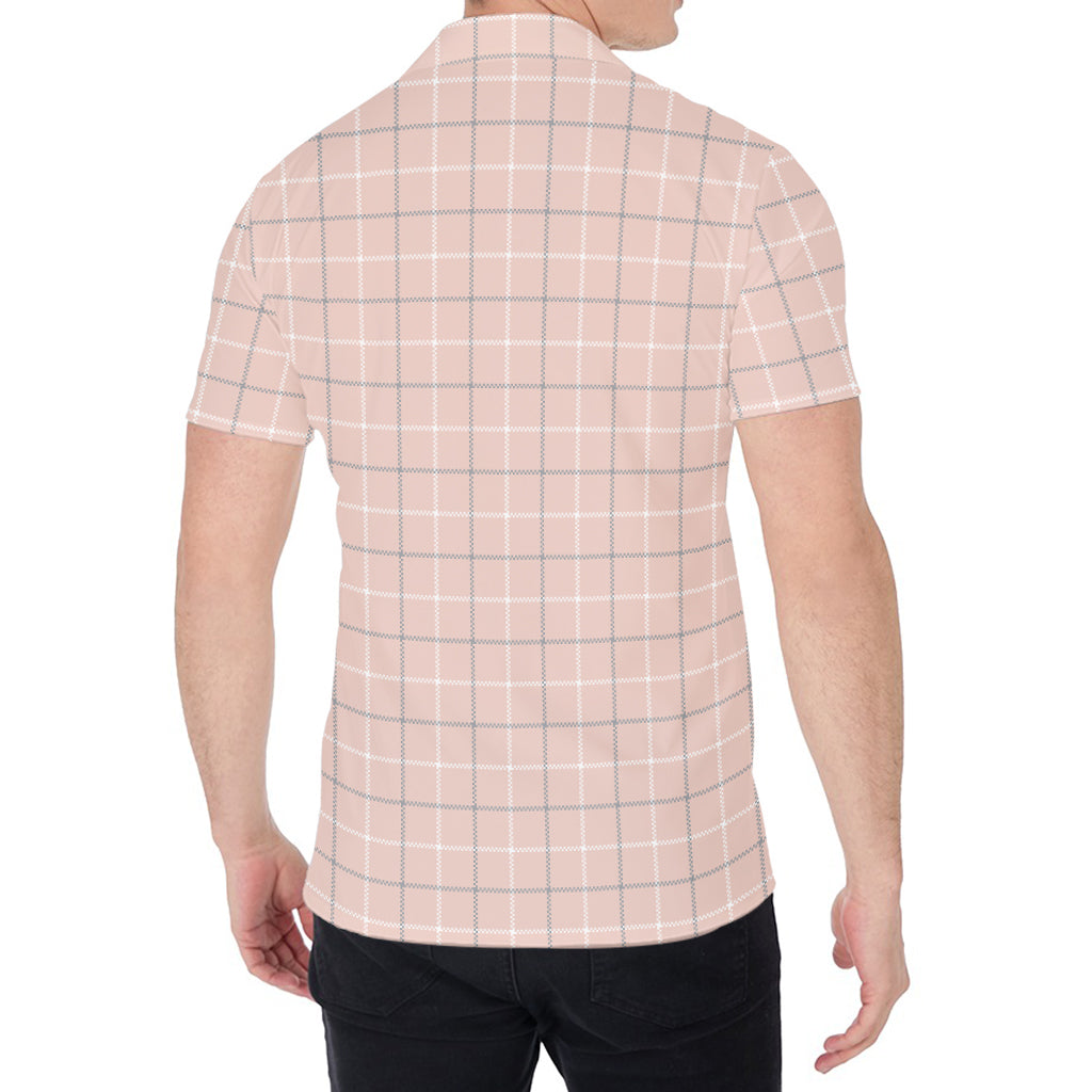 Pastel Pink Tattersall Pattern Print Men's Shirt