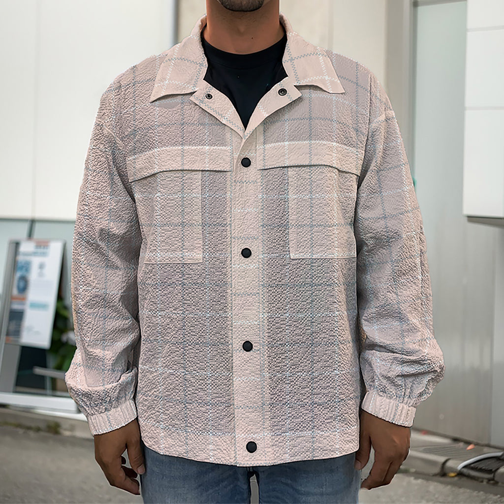 Pastel Pink Tattersall Pattern Print Men's Shirt Jacket