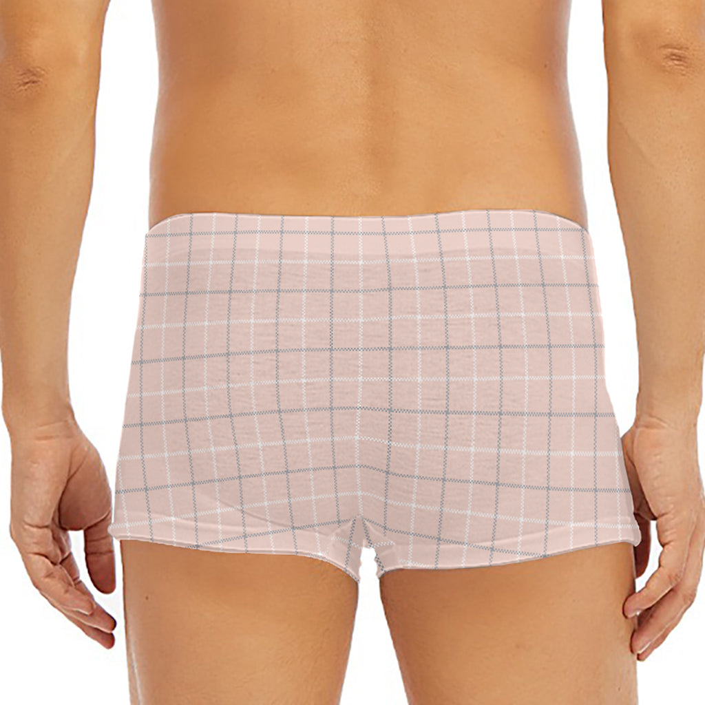 Pastel Pink Tattersall Pattern Print Men's Short Boxer Briefs