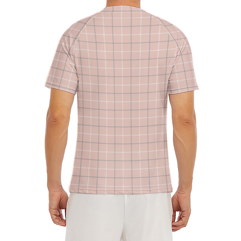 Pastel Pink Tattersall Pattern Print Men's Short Sleeve Rash Guard