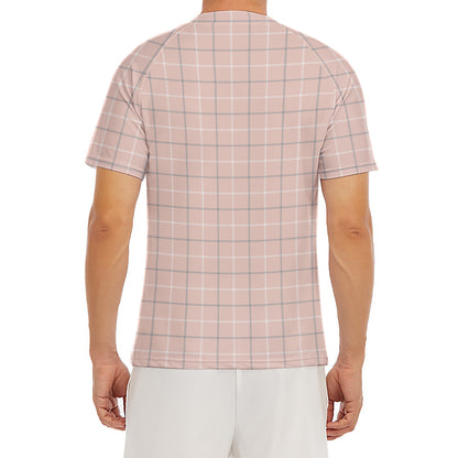 Pastel Pink Tattersall Pattern Print Men's Short Sleeve Rash Guard