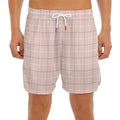Pastel Pink Tattersall Pattern Print Men's Split Running Shorts
