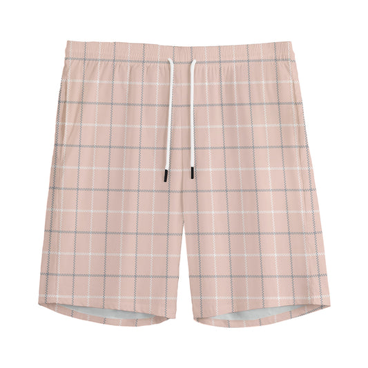 Pastel Pink Tattersall Pattern Print Men's Sports Shorts