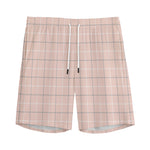 Pastel Pink Tattersall Pattern Print Men's Sports Shorts