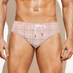 Pastel Pink Tattersall Pattern Print Men's Swim Briefs