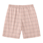 Pastel Pink Tattersall Pattern Print Men's Swim Trunks