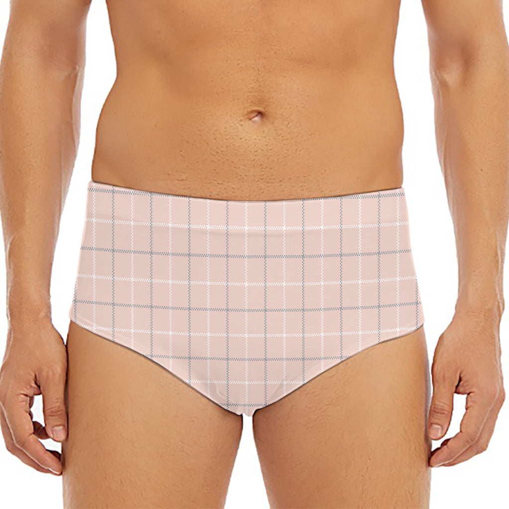 Pastel Pink Tattersall Pattern Print Men's Triangle Swim Briefs