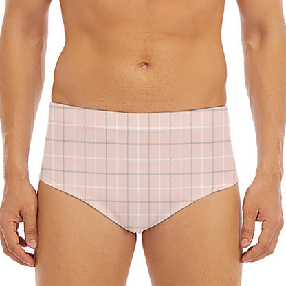 Pastel Pink Tattersall Pattern Print Men's Triangle Swim Briefs