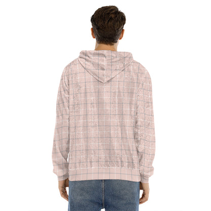 Pastel Pink Tattersall Pattern Print Men's Velvet Pullover Hoodie