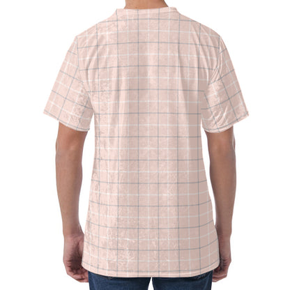 Pastel Pink Tattersall Pattern Print Men's Velvet T-Shirt