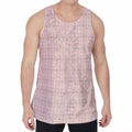 Pastel Pink Tattersall Pattern Print Men's Velvet Tank Top