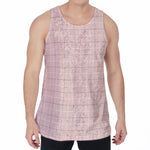 Pastel Pink Tattersall Pattern Print Men's Velvet Tank Top